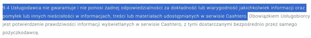 cashtero regulamin