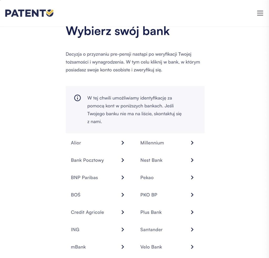 wybór banku w patento