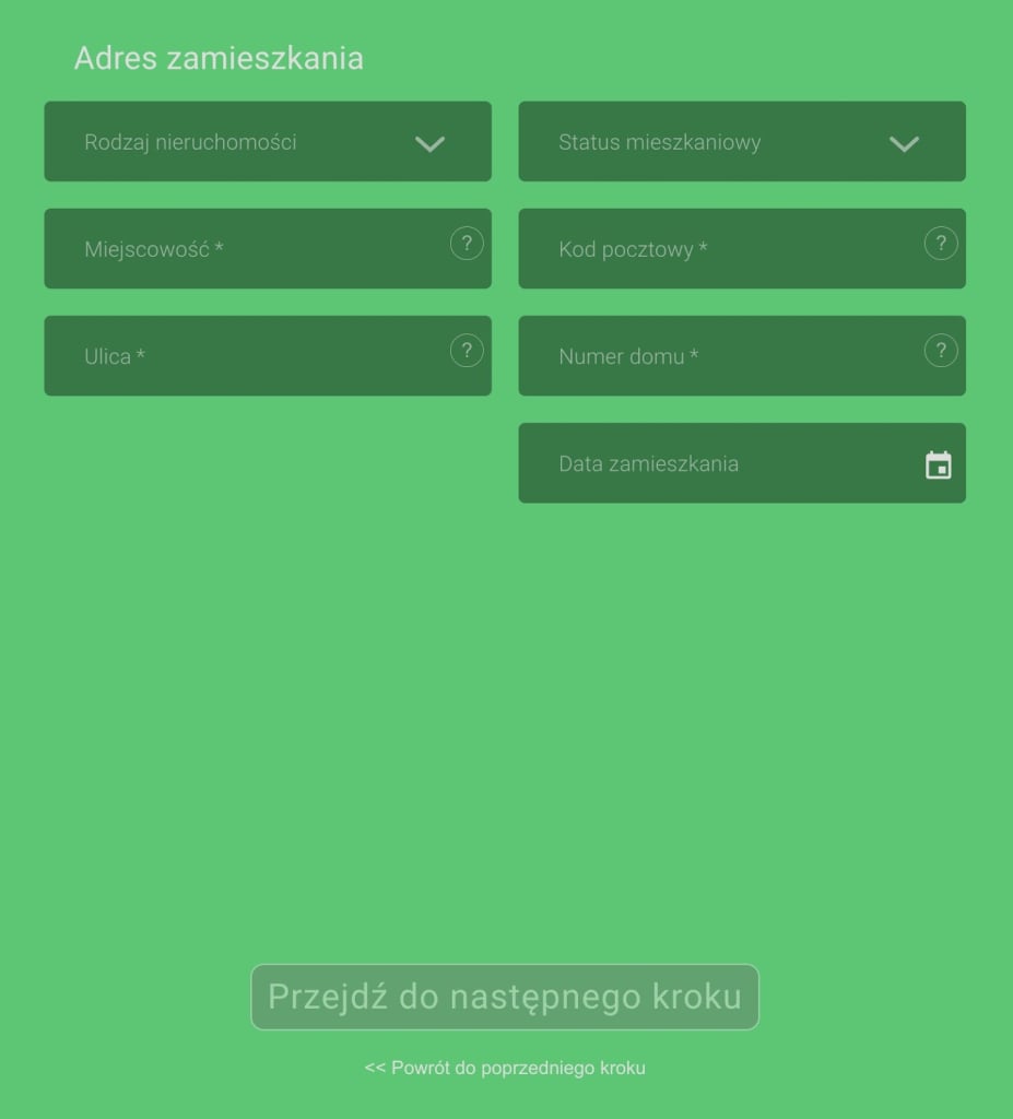 adres zamieszania - formularz pożyczki