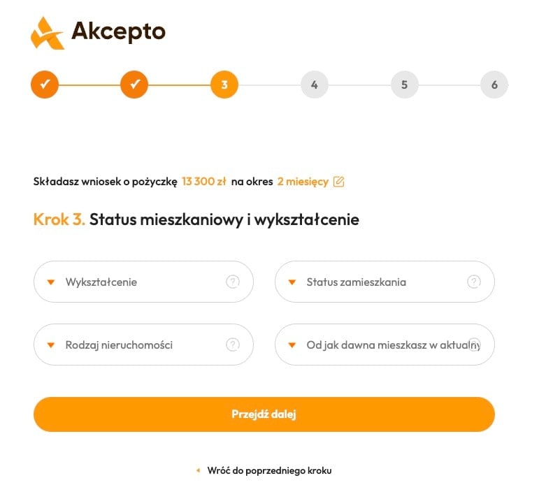 akcepto wniosek pożyczkowy wykształcenie