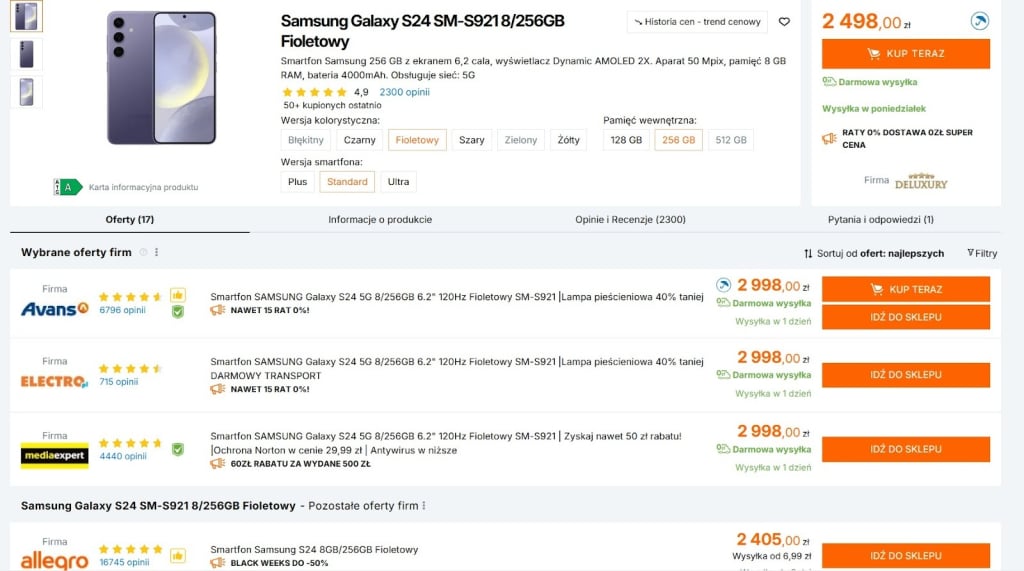 zrzut ekranu z ceneo