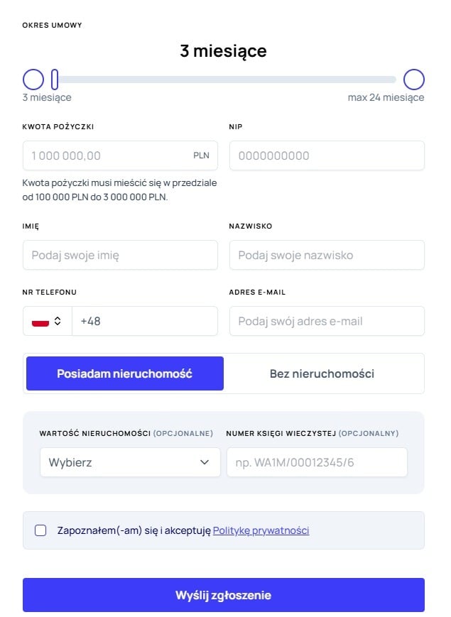 formularz wniosku o pożyczkę w horyzont capital