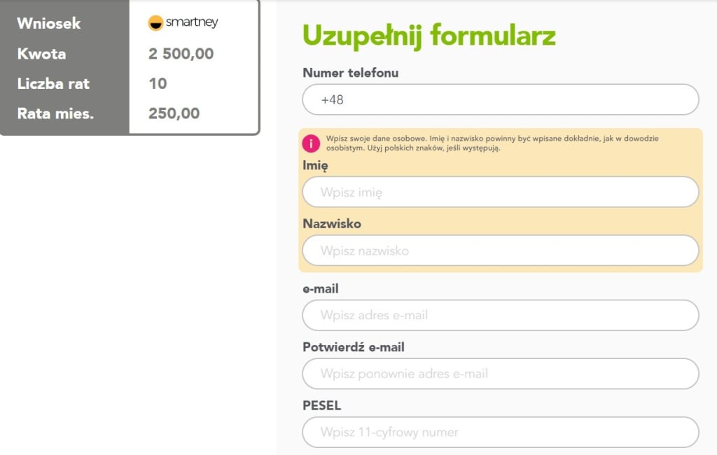 Wniosek o raty u partnera OneyRaty
