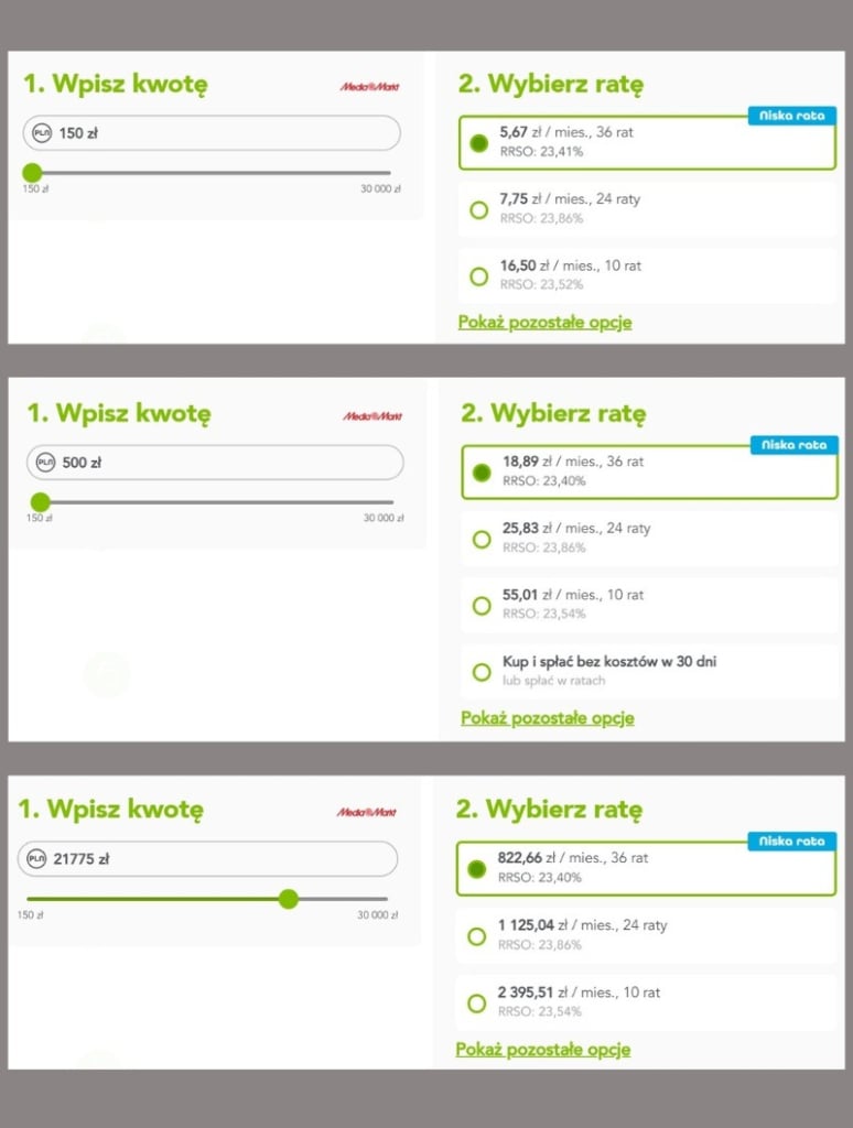Ilość rat i oprocentowanie w OneyRaty zależy od oferty konkretnego partnera