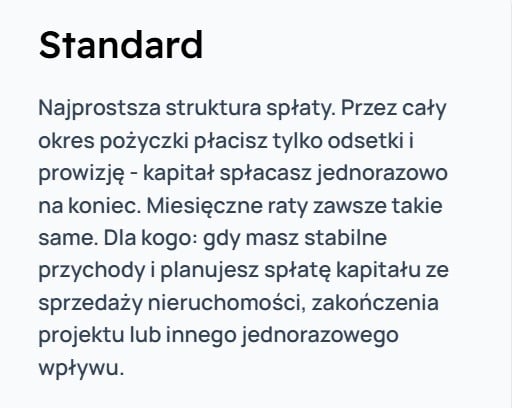 wariant standard spłaty pożyczki w horyzont capital
