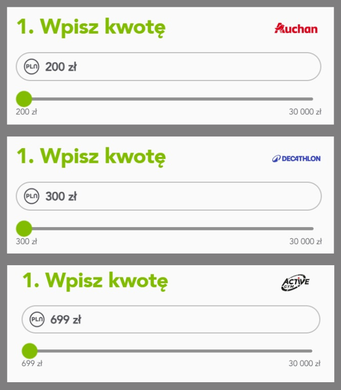 Minimalne i maksymalne kwoty zakupów, które można rozłożyć na raty przez OneyRaty