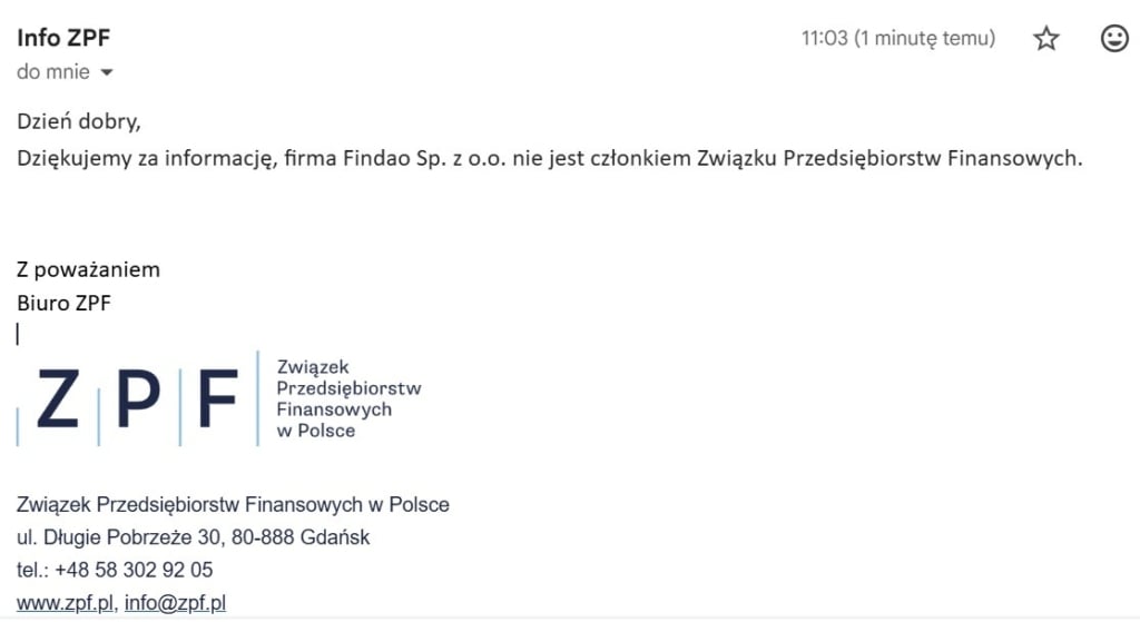 odpowiedź od ZPF w temacie logo