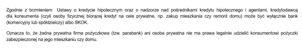 wypowiedź użytkownika na temat pożyczek zabezpieczonych nieruchomością