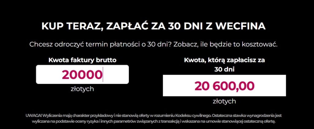 wyliczenia kup teraz zapłać później w wecfina