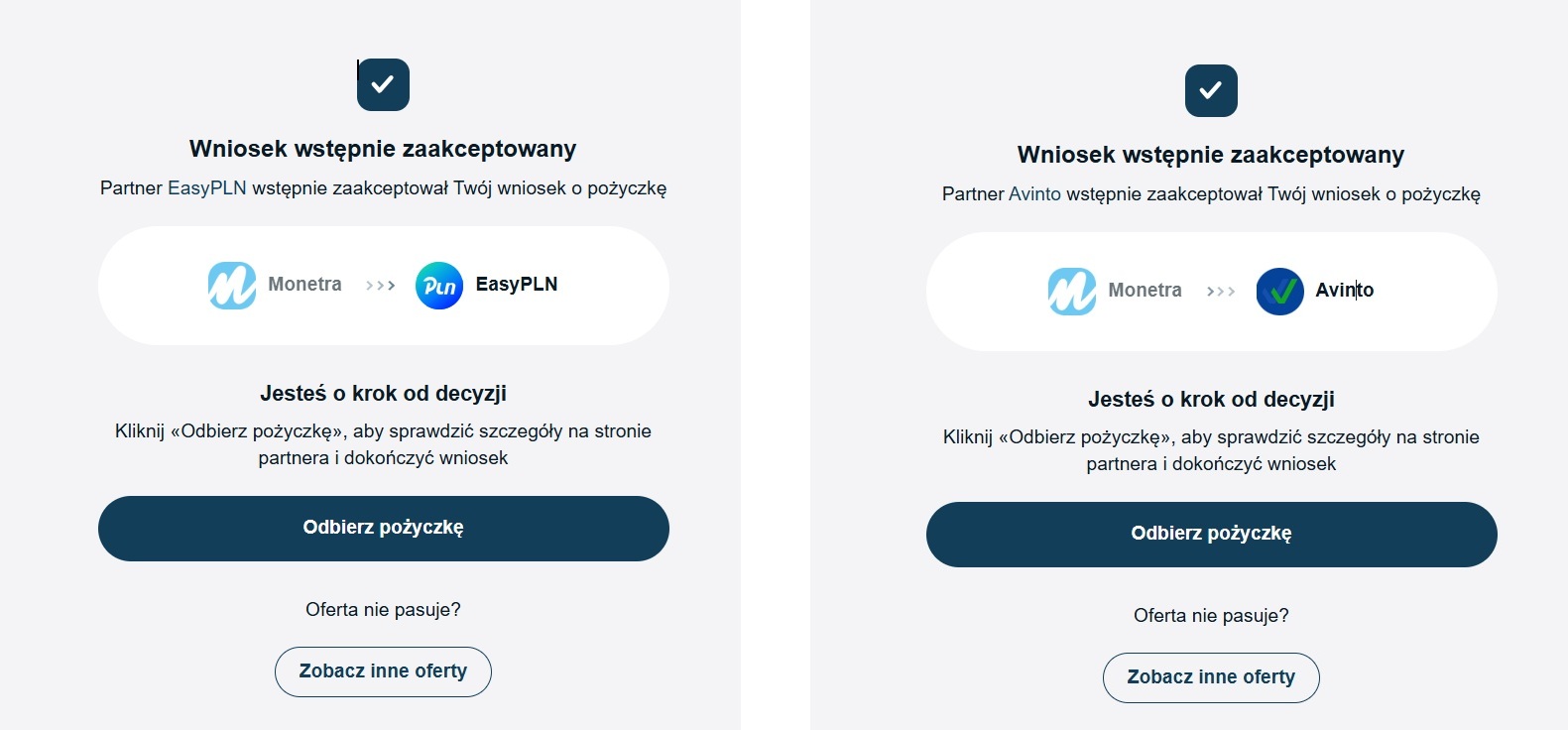 Ekran wniosku wstępnie zaakceptowanego w serwisie Monetra