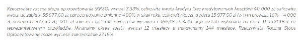 Przykład reprezentatywny z 2018 r. na splatachwilowek.pl z RRSO 7,33 proc.
